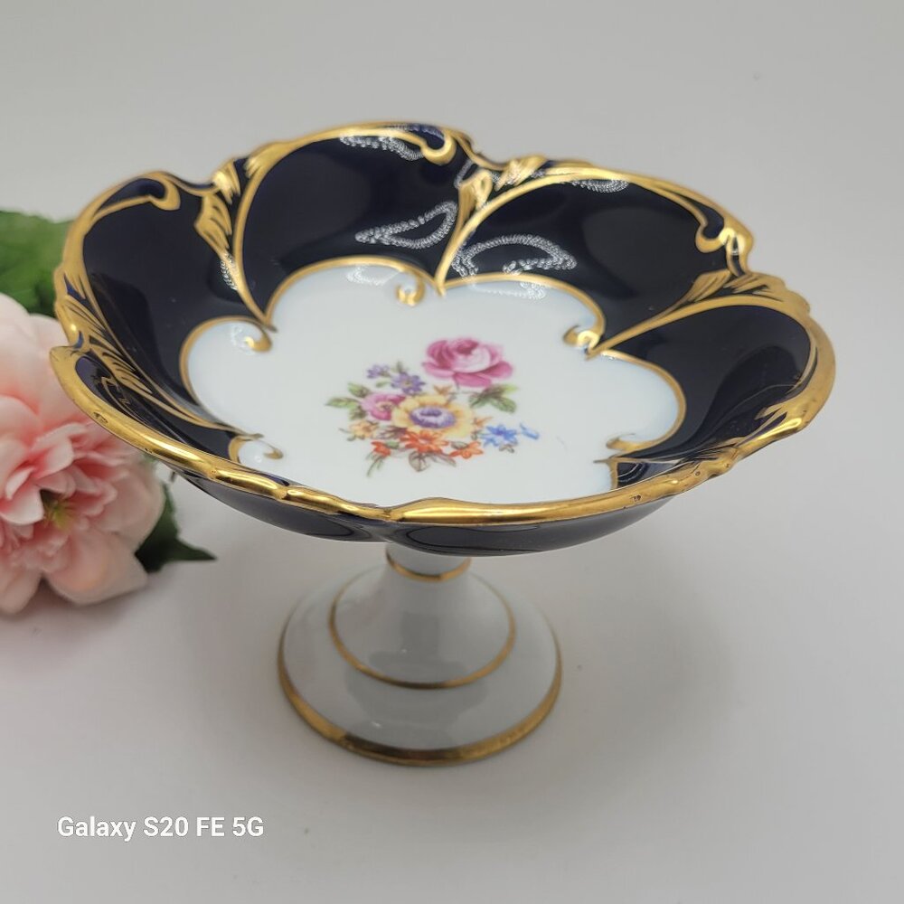 Vintage Jlmenau Graf Von Henneberg Porcelain Pedestal Compote Candy Nut Dish